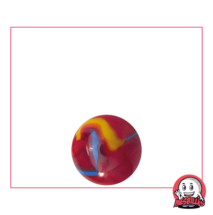 Marble Fiesta 14 mm red with blue and yellow stripes - My-Glassmarbles