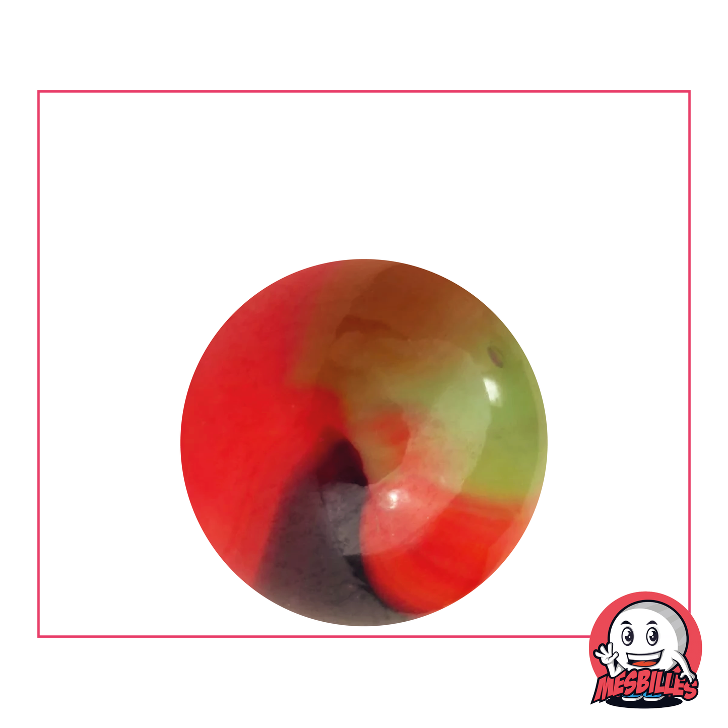 Lautrec 25 mm marble in orange glass with green and brown stripes - My-Glassmarbles