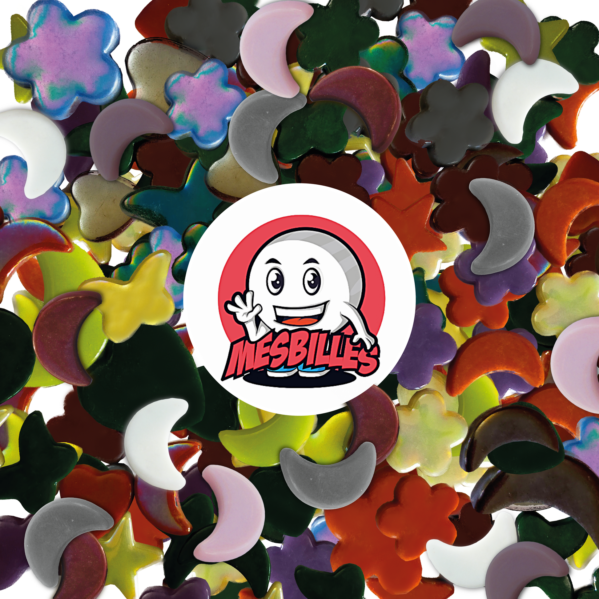 My-Glassmarbles Logo on extra flat Green Moon Pearl Marbles