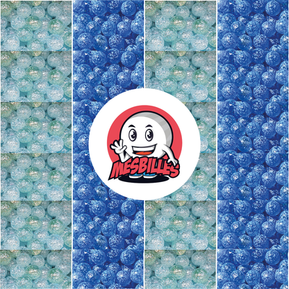 Image of My-Glassmarbles Mascot surrounded by Marbles Translucent glass Speckled nugget, blue 35 mm