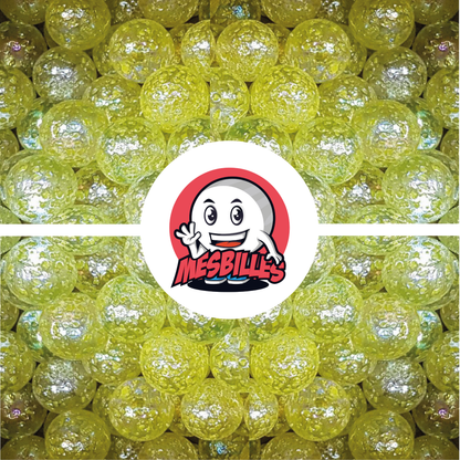 Image of My-Glassmarbles Mascot surrounded by Marbles Translucent glass Speckled nugget YELLOW 35 mm