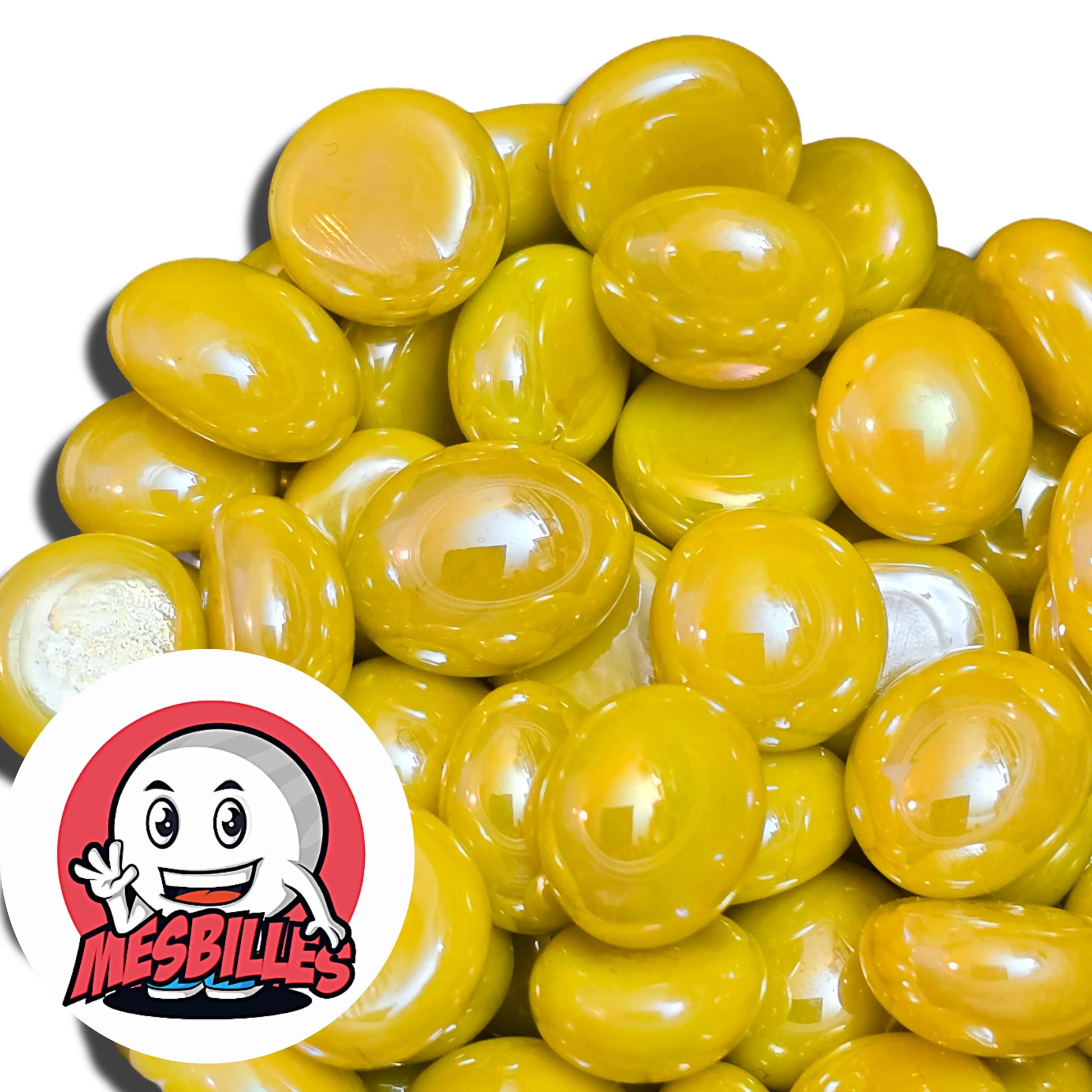 Billes plates Glossy Jaune réunies, vue d'ensemble