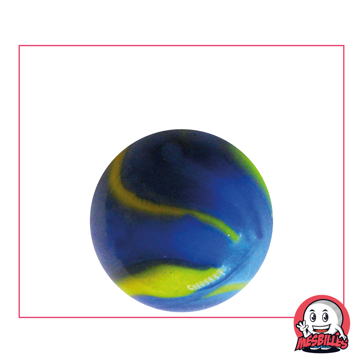 Van Gogh Marble 25 mm in opaque yellow glass with blue stripes - My-Glassmarbles