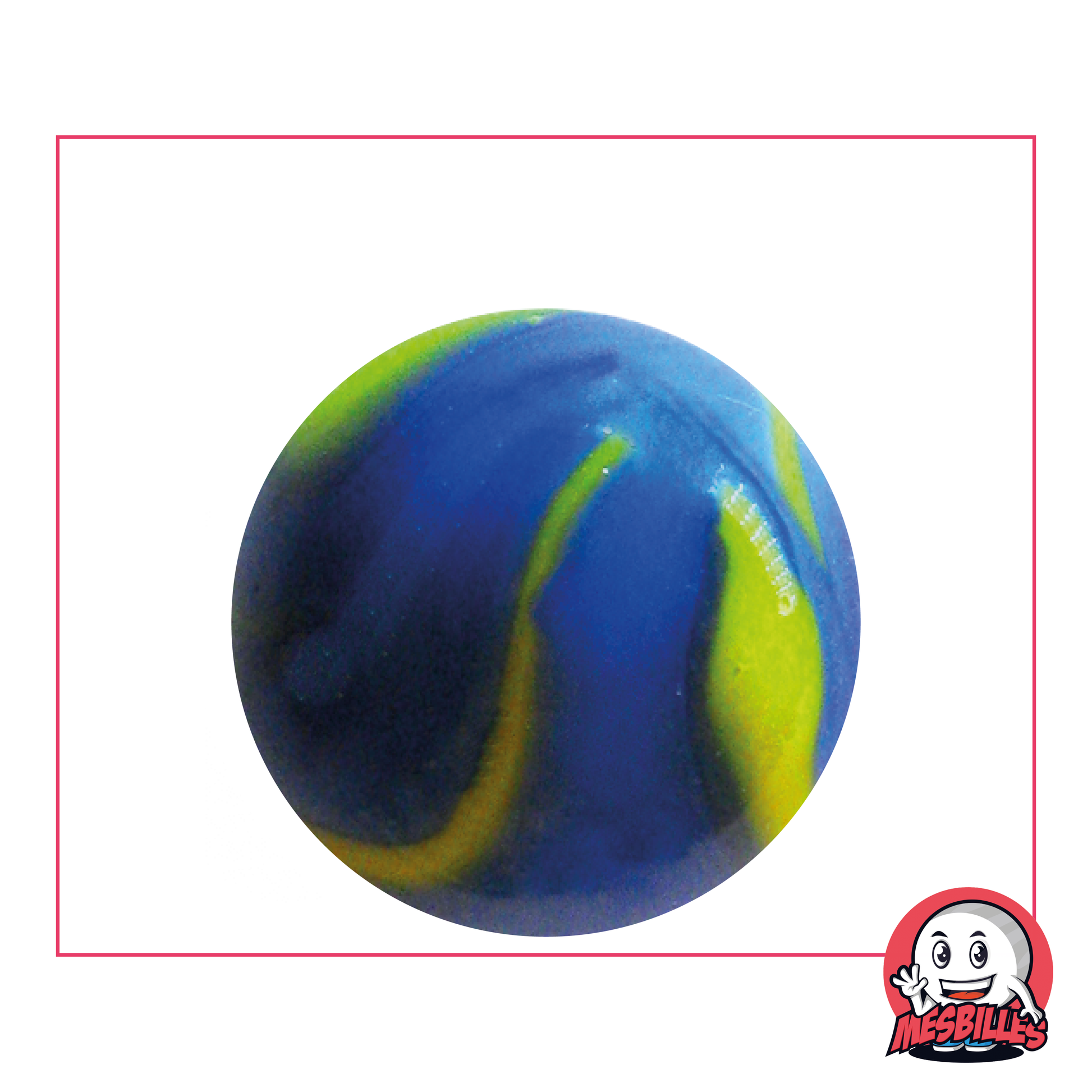 Van Gogh 35 mm Marble in opaque Yellow glass with blue stripes - My-Glassmarbles