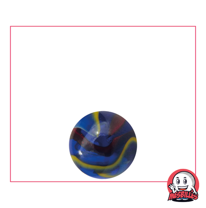 14 mm Michelangelo marble in blue glass with red, white and yellow stripes - My-Glassmarbles