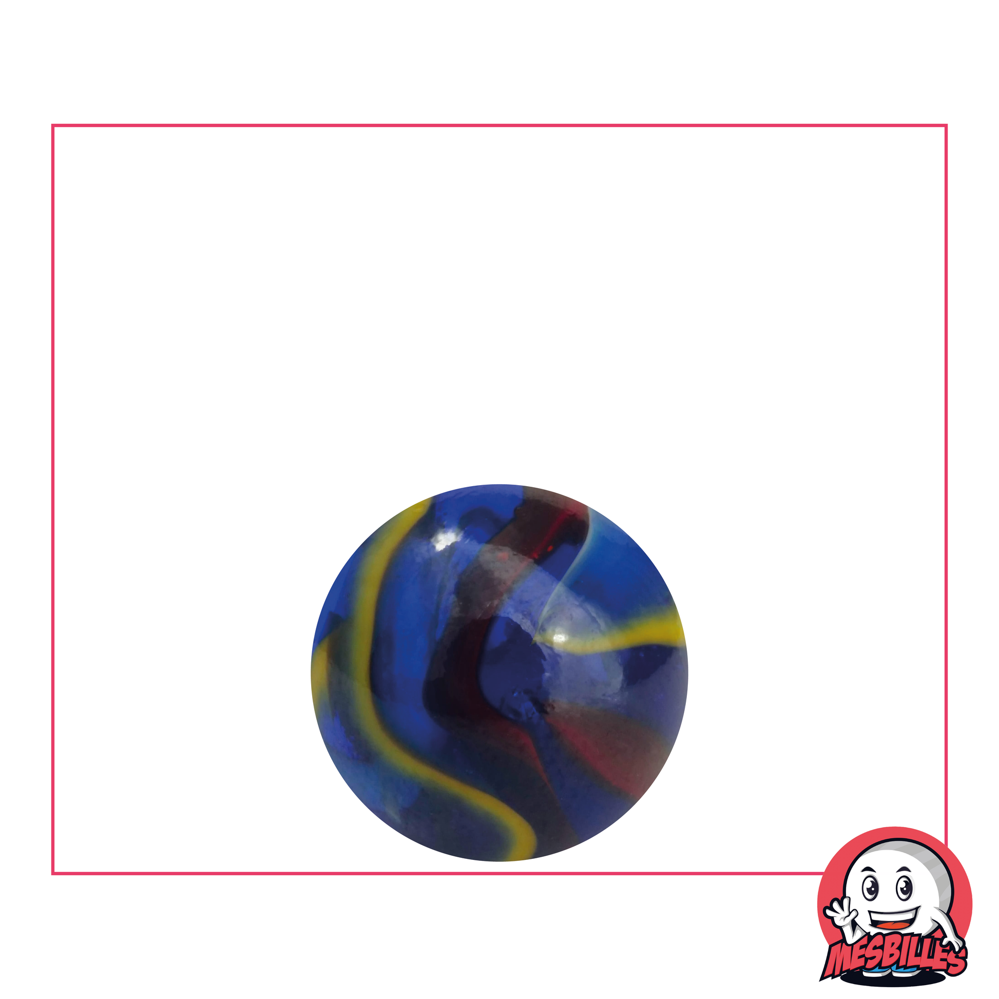 16 mm Michelangelo marble in blue glass, with red, white and yellow stripes - My-Glassmarbles