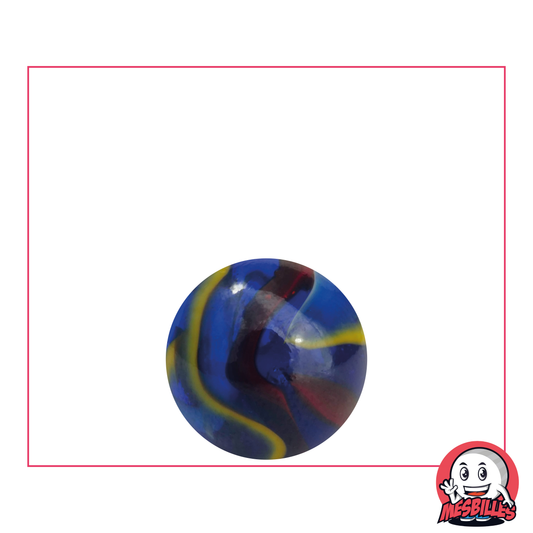 16 mm Michelangelo marble in blue glass, with red, white and yellow stripes - My-Glassmarbles