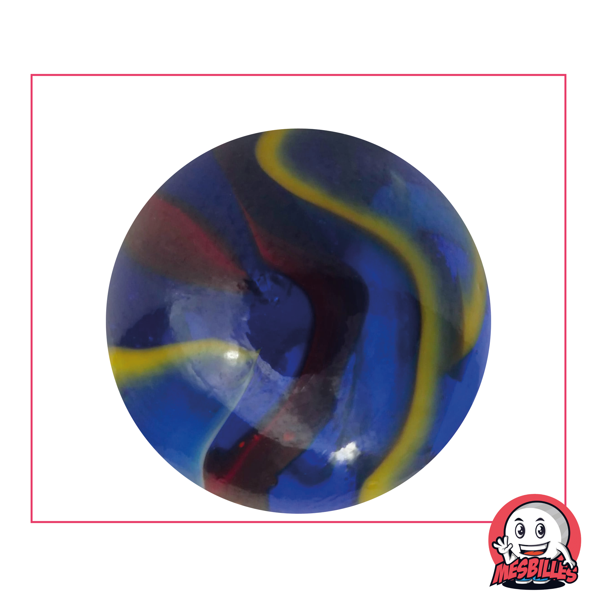 Michelangelo Bead 42 mm blue glass with red, white and yellow stripes - My-Glassmarbles