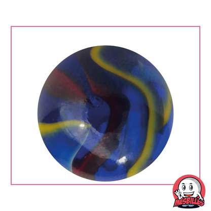 Michelangelo Bead 42 mm blue glass with red, white and yellow stripes - My-Glassmarbles
