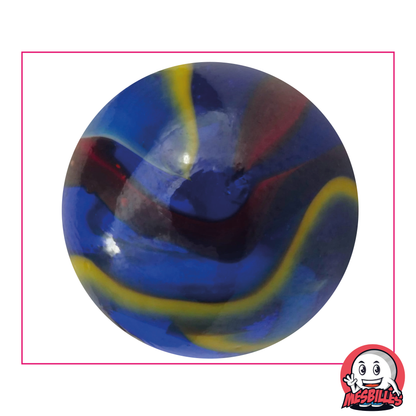 50 mm Michelangelo marble in blue glass with red, white and yellow stripes - My-Glassmarbles