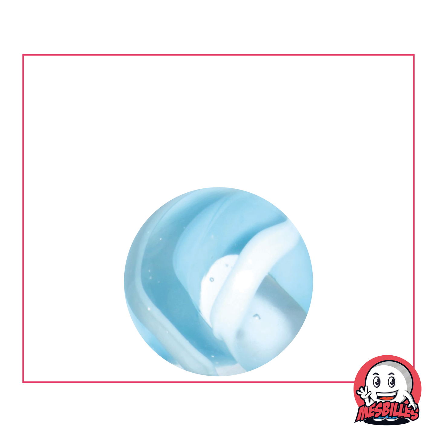 Snow Marble, mini marble in translucent glass partially coated in white and light blue