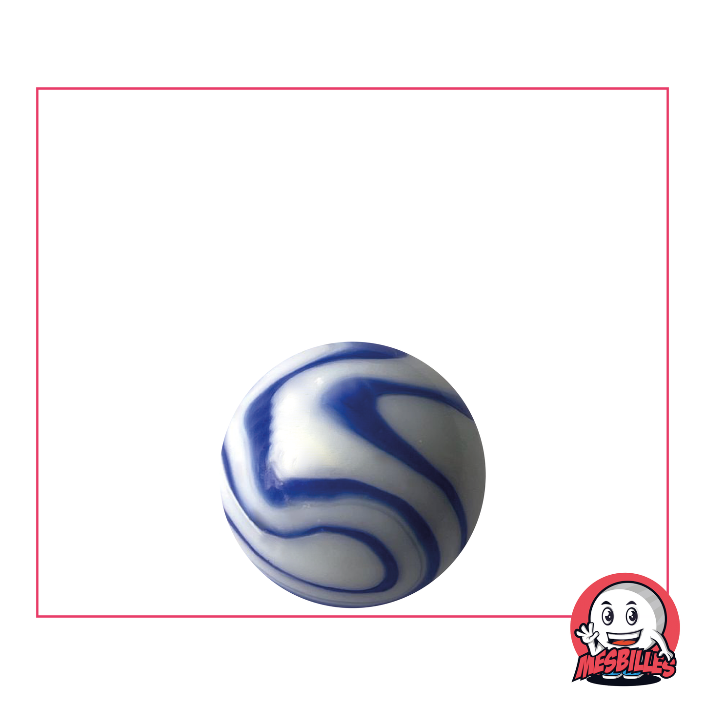 1 Marble Ozone 16 mm opaque white glass marble with blue stripes