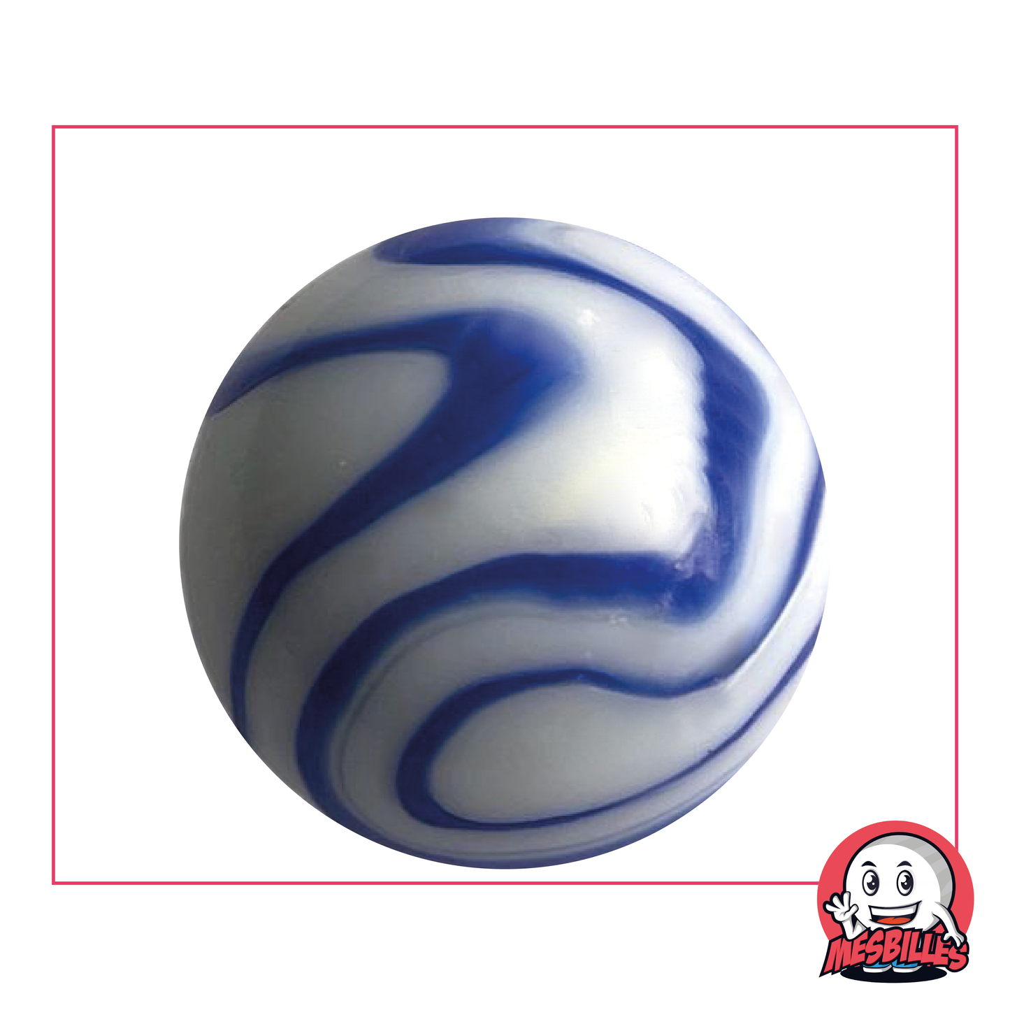 Ozone 42mm white and blue zebra marble, Porcelain type, Whale size marble, very large marble