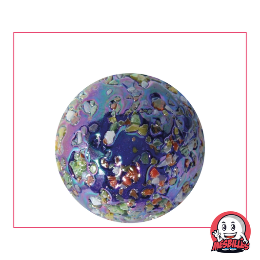 Marble Speckled Star: 35 mm dark blue glass marble with coloured chips and shiny effect.