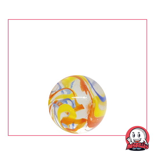 Parrot Marble 16 mm crystal-clear glass round marble with blue, yellow and orange stripes