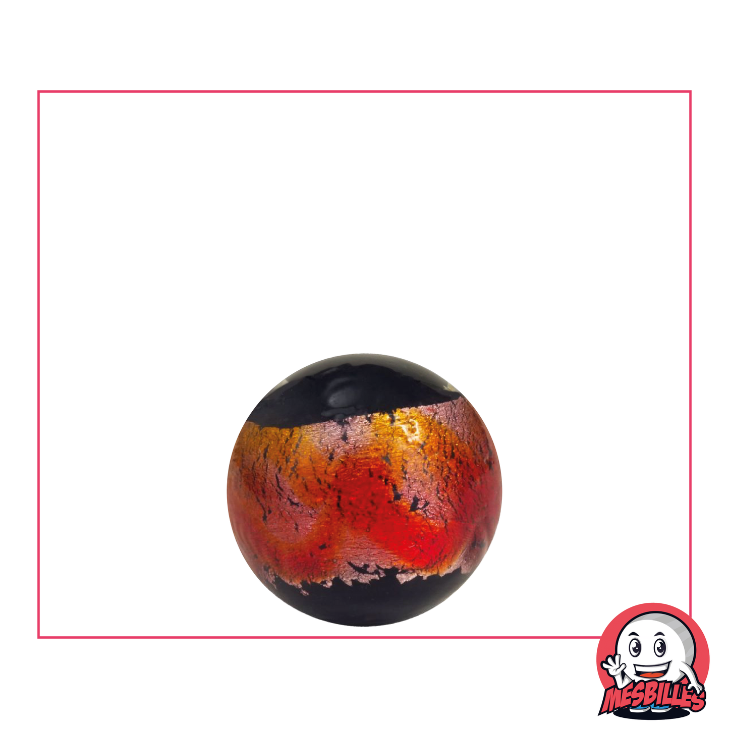 Machu Picchu Red 16 mm Marble Art, black with an orange-red Metallic ribbon.