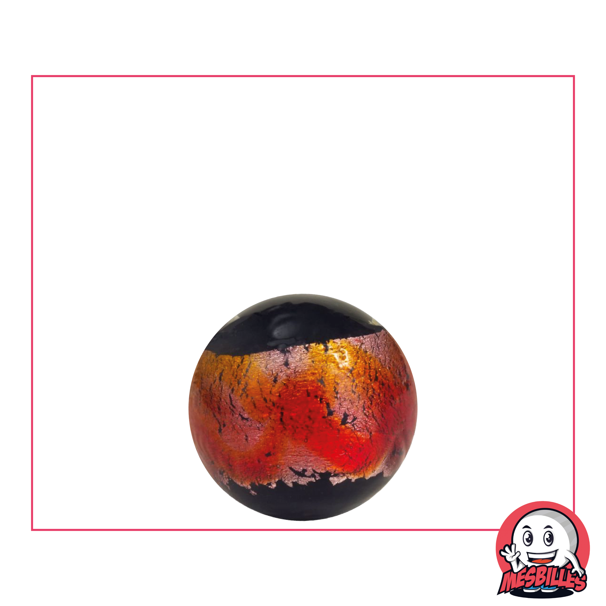 Machu Picchu Red 16 mm Marble Art, black with an orange-red Metallic ribbon.