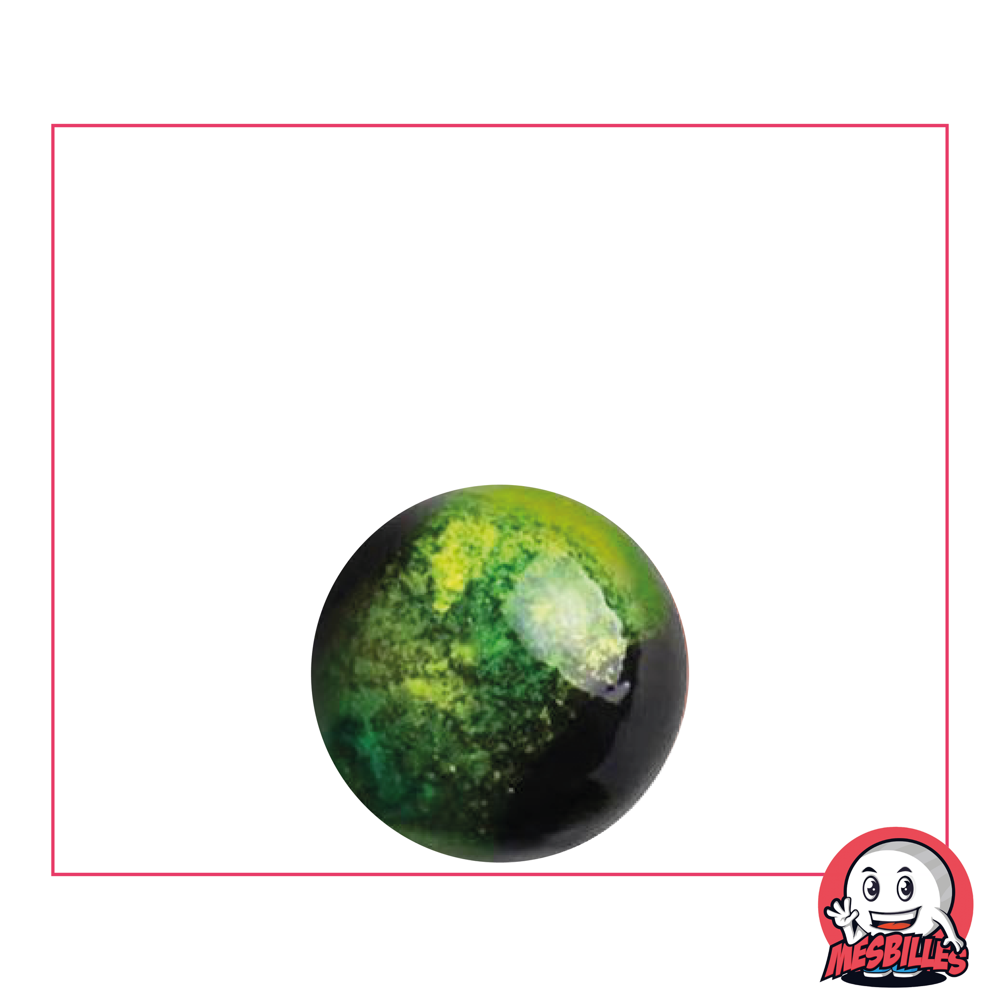 Marble Art Machu Picchu Green 16 mm, special handmade marble, black with green Metallic ribbon around the rim