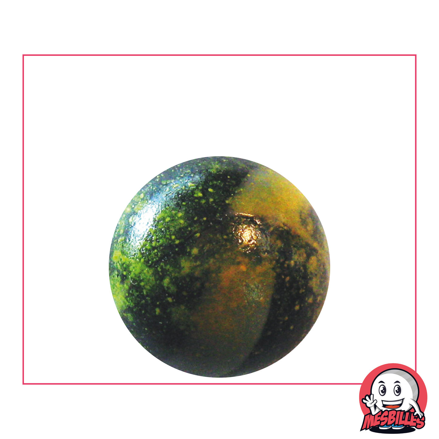 Marble Pluton 25 mm - Black Opaque Glass with Yellow - My-Glassmarbles