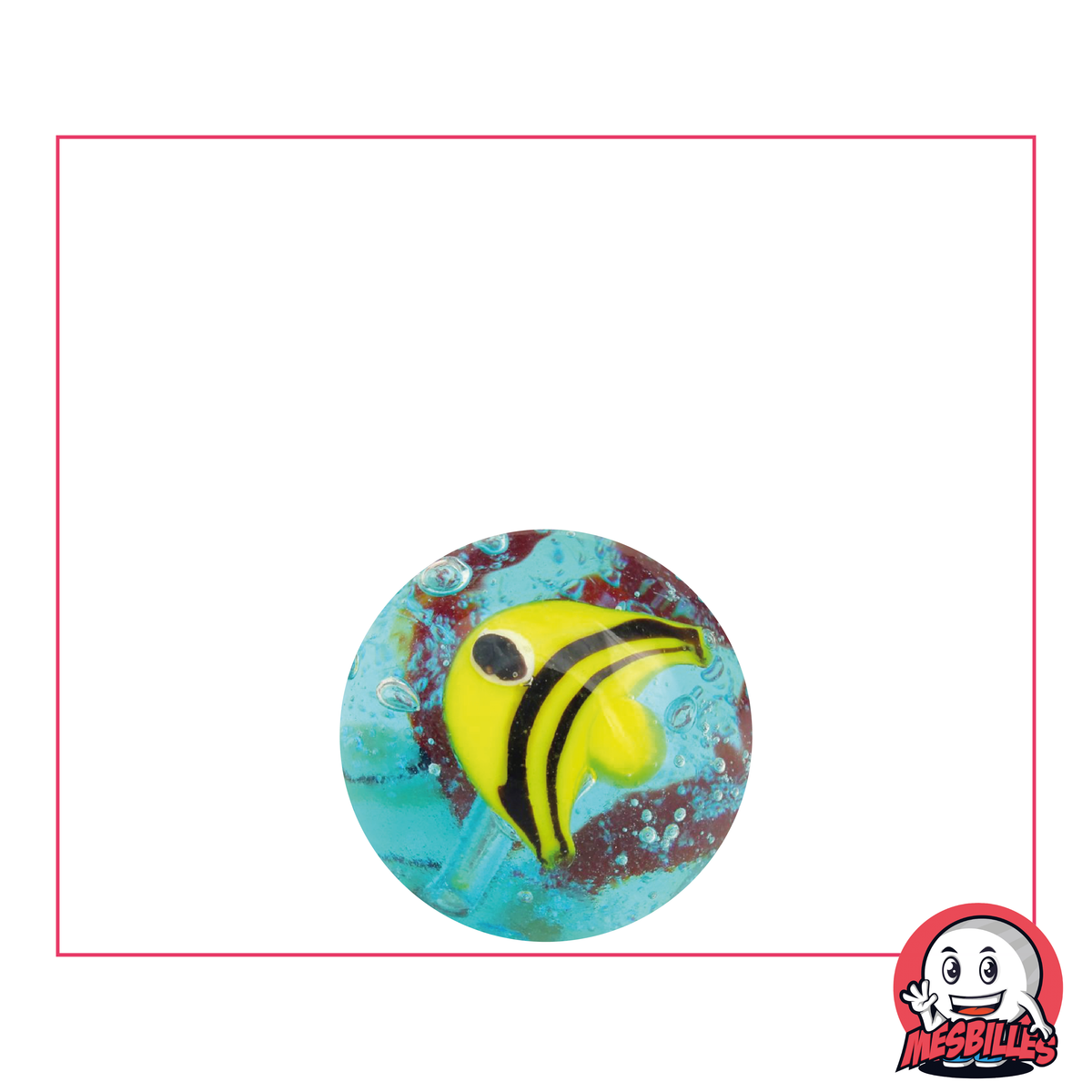 High-quality 16 mm Yellow Fish Marble Art, in translucent glass with a yellow fish design