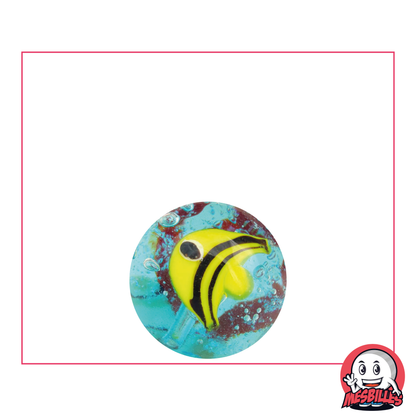 High-quality 16 mm Yellow Fish Marble Art, in translucent glass with a yellow fish design
