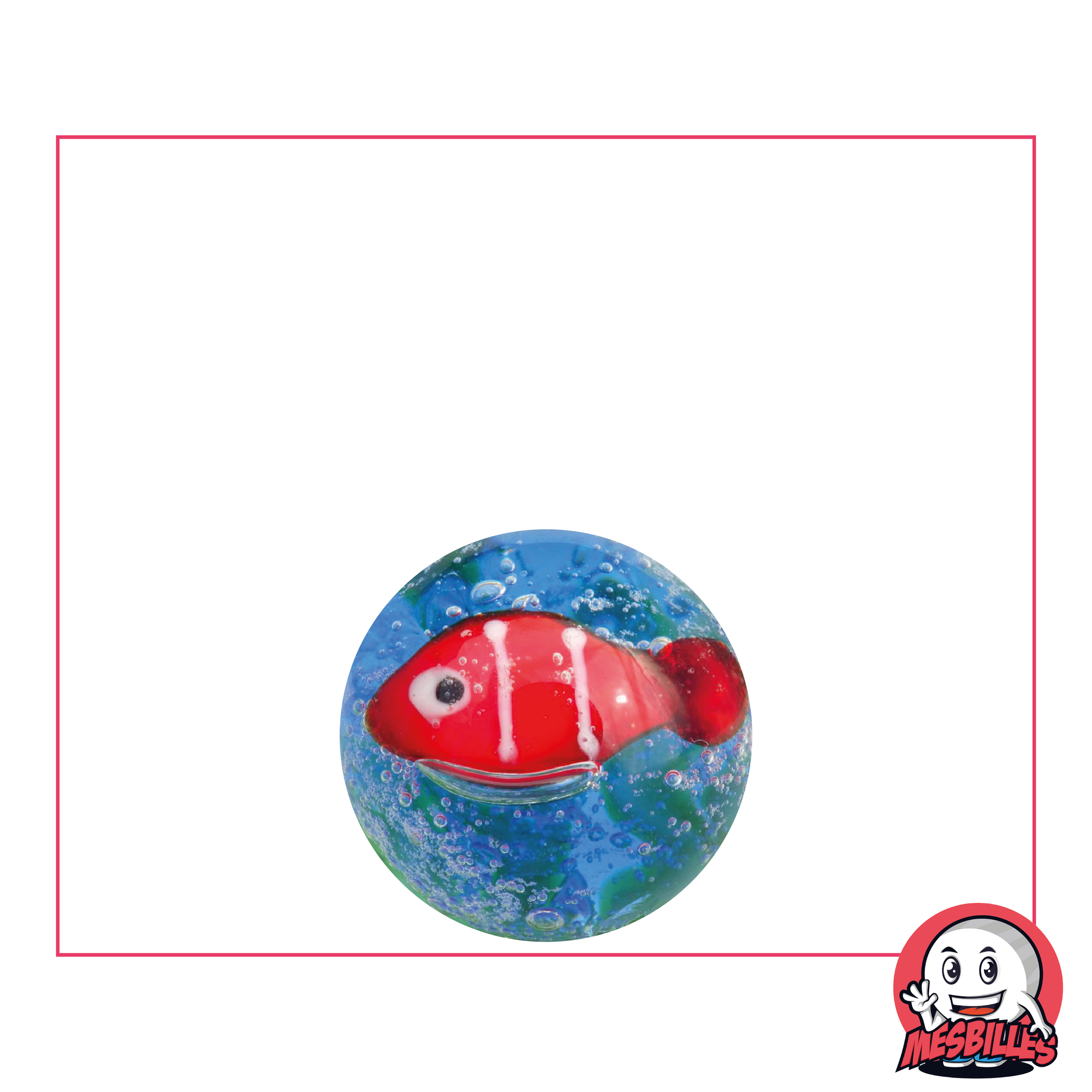 Marble Art Red Fish 16 mm, with blue and green colours of the sea and a drawn goldfish