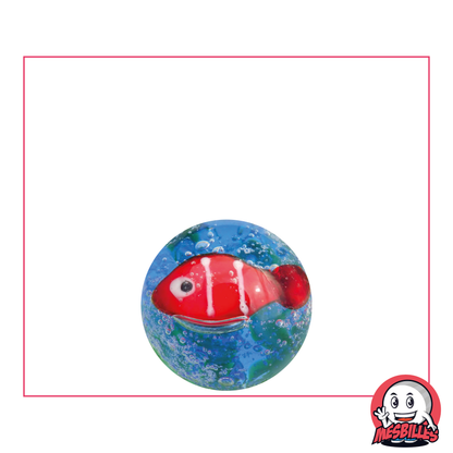 Marble Art Red Fish 16 mm, with blue and green colours of the sea and a drawn goldfish