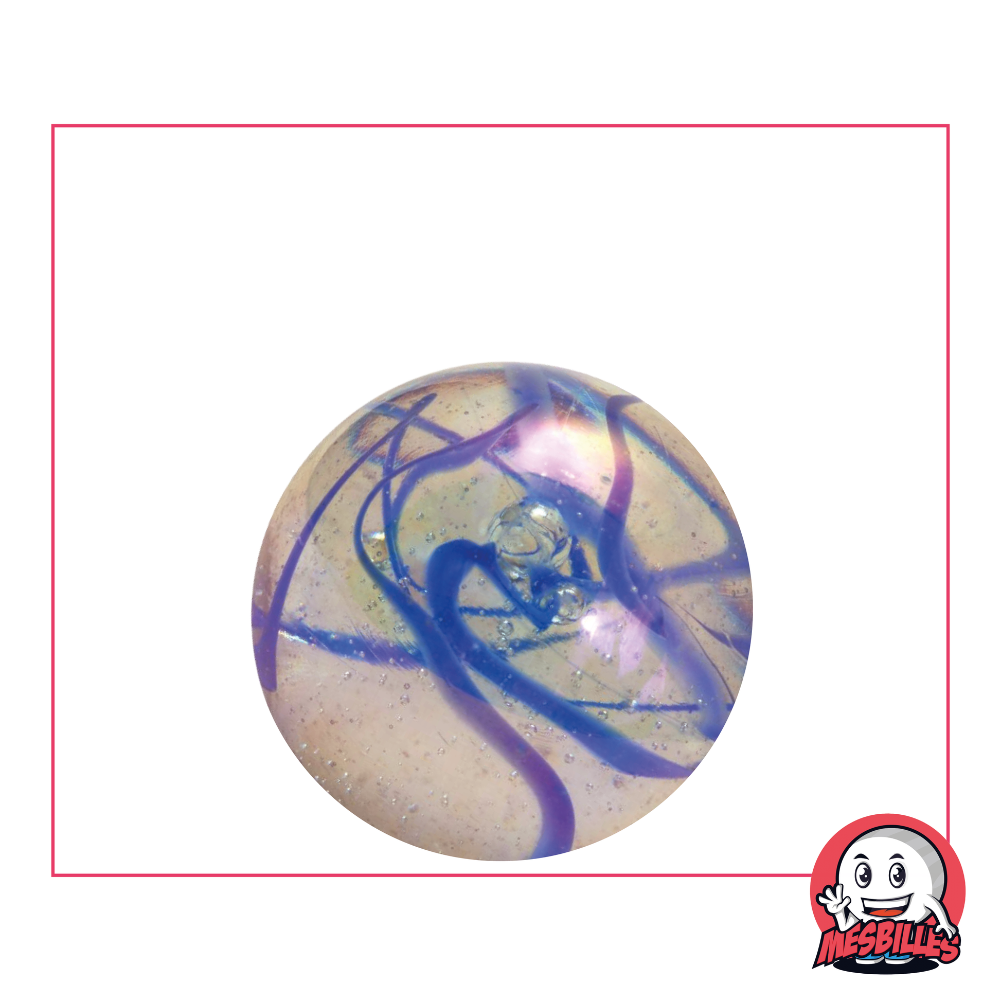 1 Marble Blue Ribbon 25 mm in Blue - Turquoise coloured glass, 2.50 cm ball Shooter type