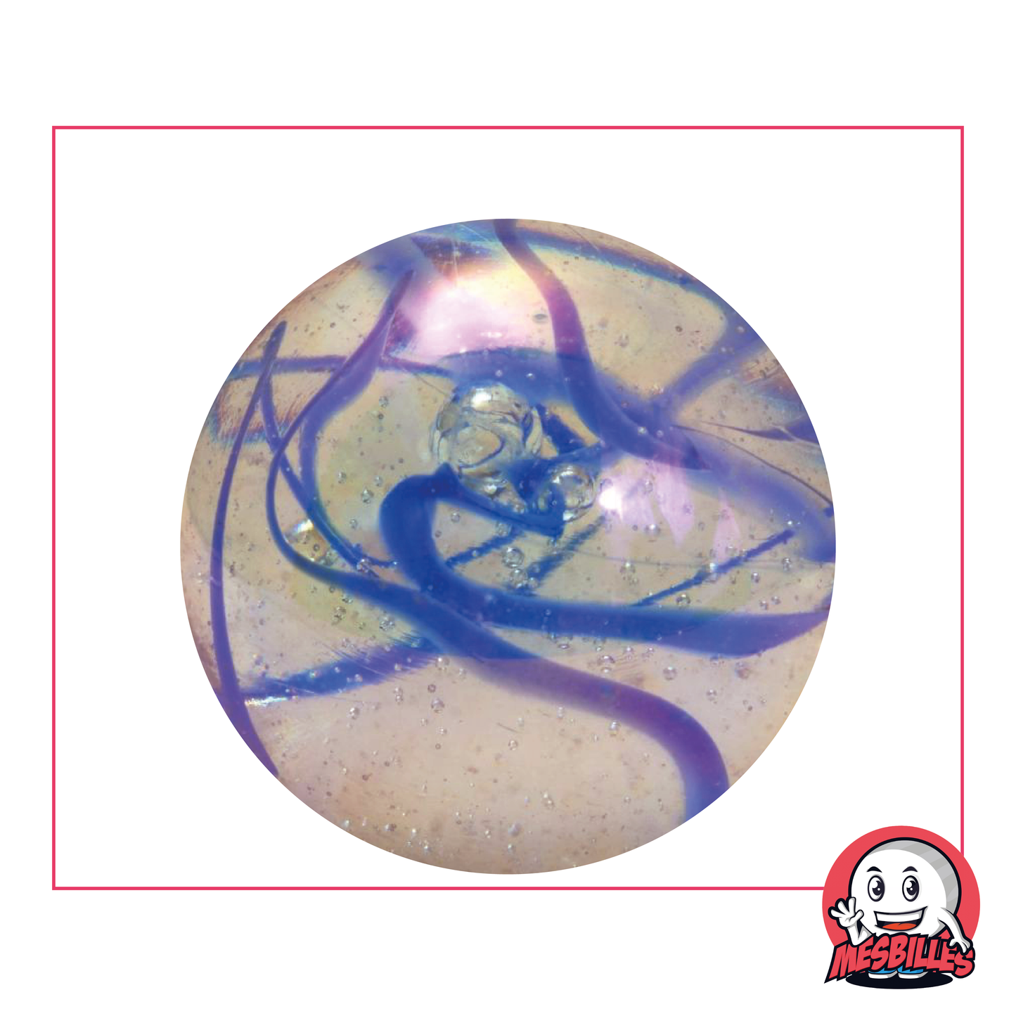 Marbles Blue Ribbon 42 mm crystal glass with intense blue zebra stripes, very large marble