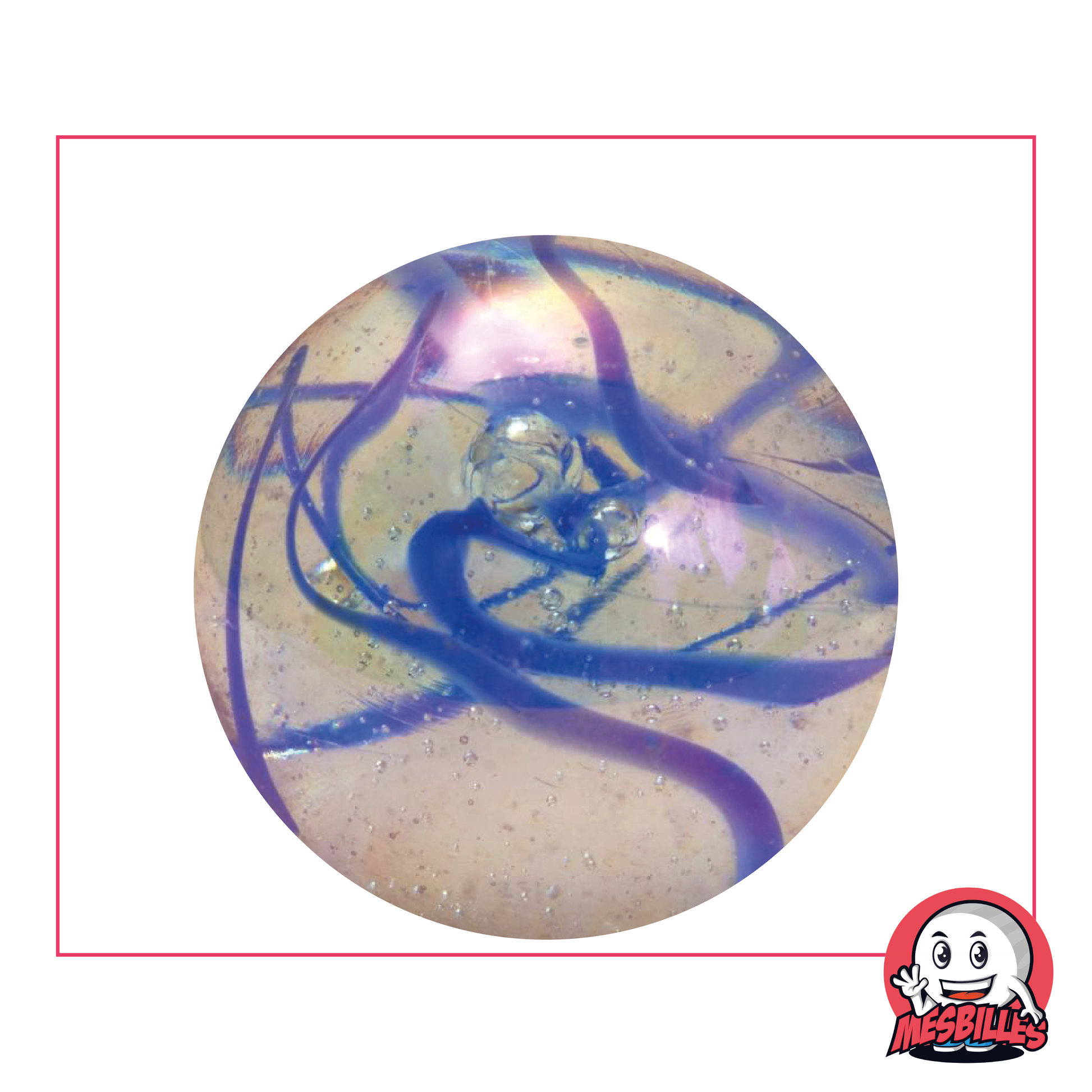 Marbles Blue Ribbon 42 mm crystal glass with intense blue zebra stripes, very large marble