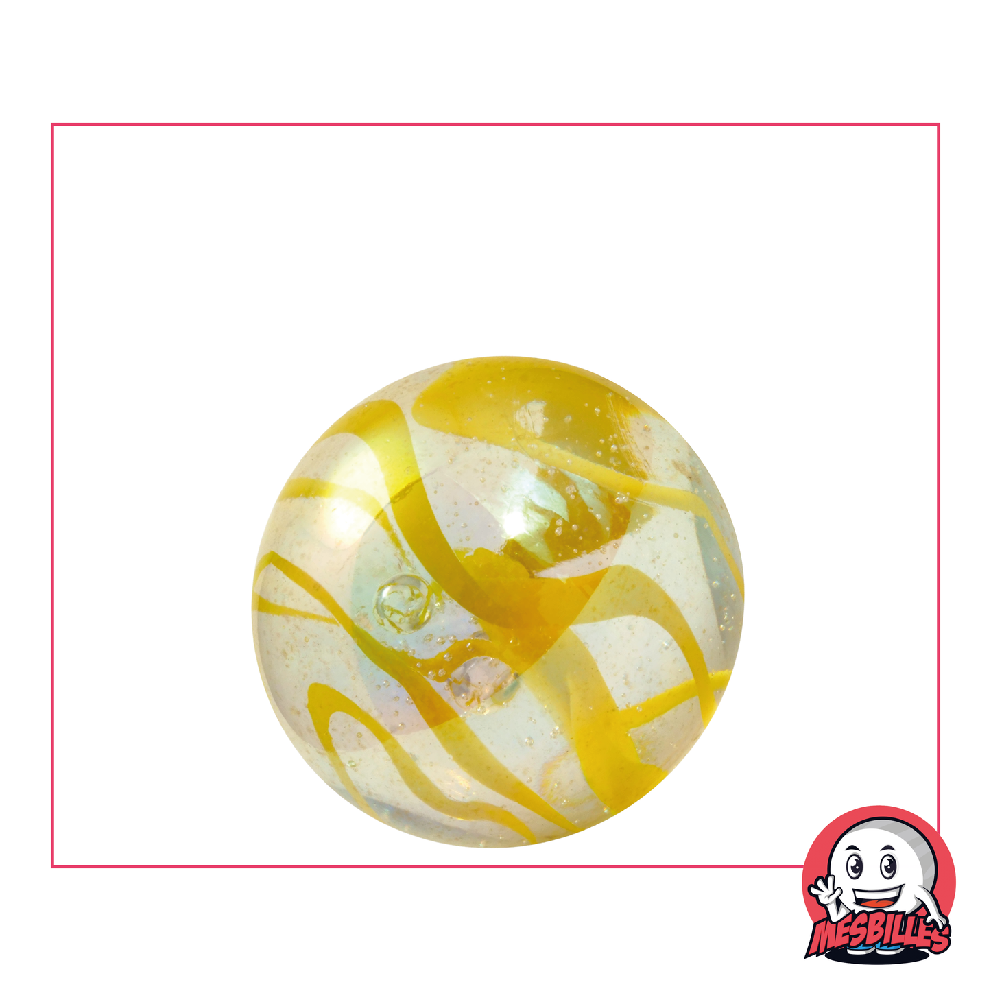 1 Marble Yellow Ribbon 25 mm in Green - Yellow coloured glass, 2.50 cm ball Shooter type