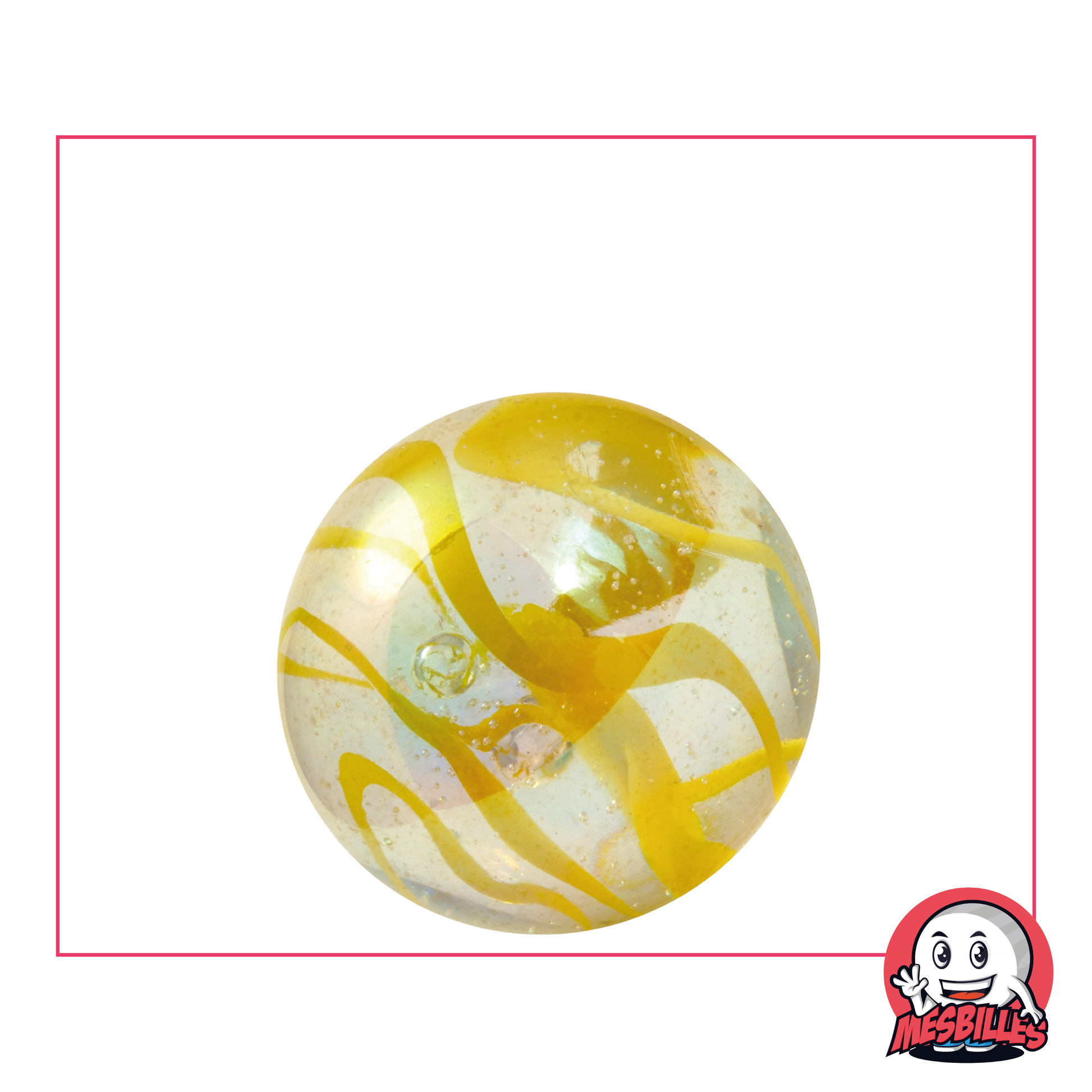 1 Marble Yellow Ribbon 25 mm in Green - Yellow coloured glass, 2.50 cm ball Shooter type