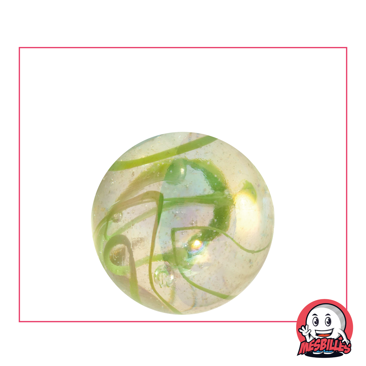 1 Marble Ribbon Green 25 mm in Green - Yellow glass, 2.50 cm ball, Shooter type