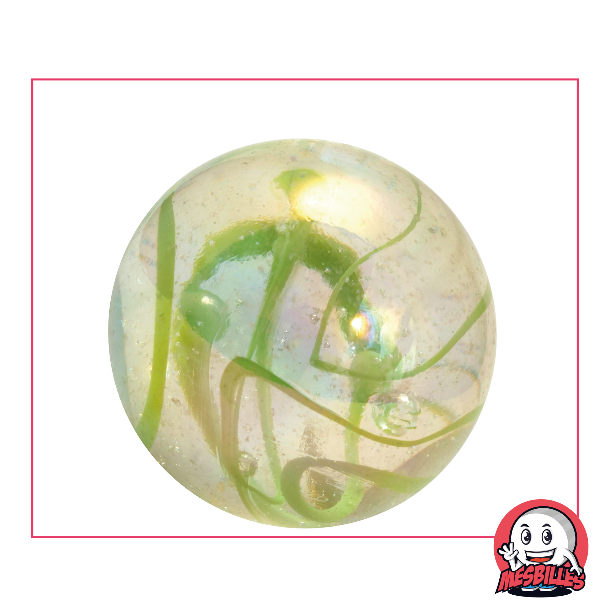 42 mm Green Ribbon Marble Transparent with green stripes, whale size marble