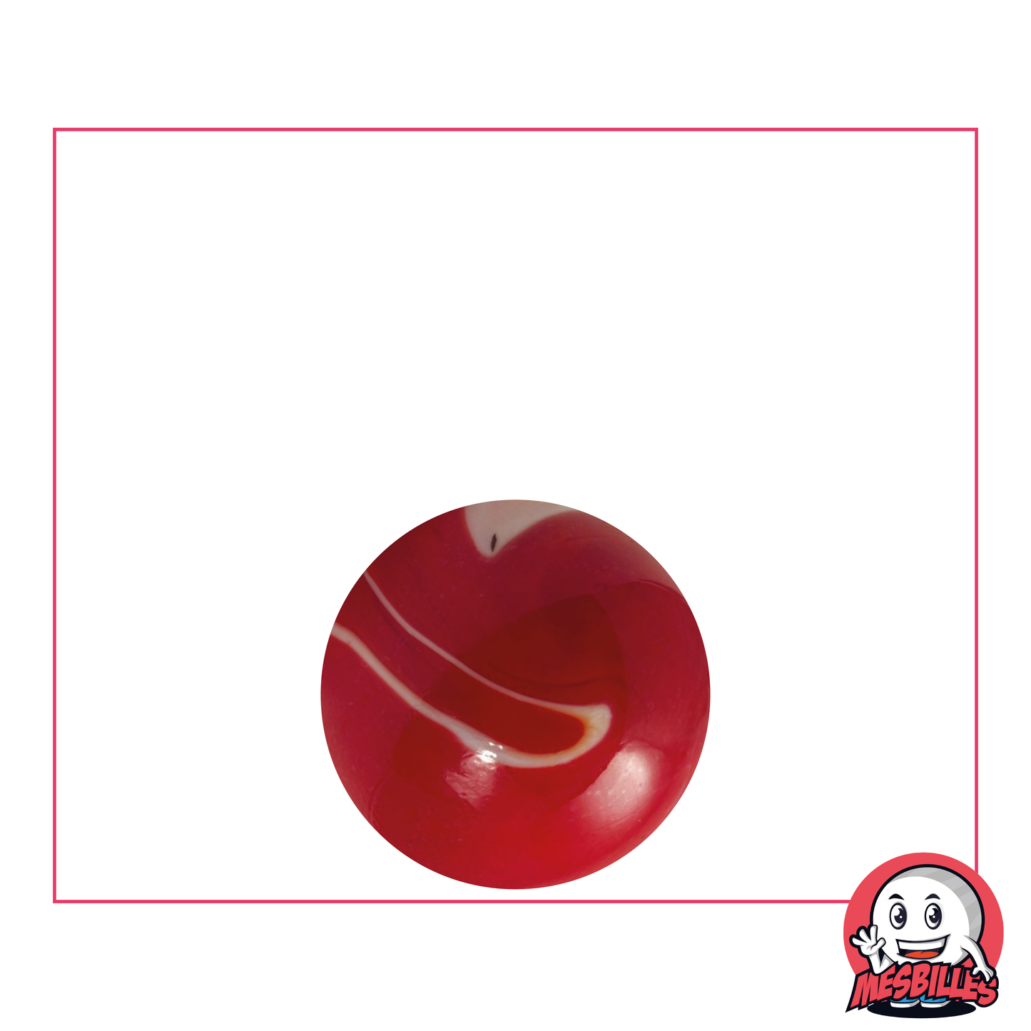 Red opaque marble with white traces, opaque glass marble, 16 mm - My-Glassmarbles