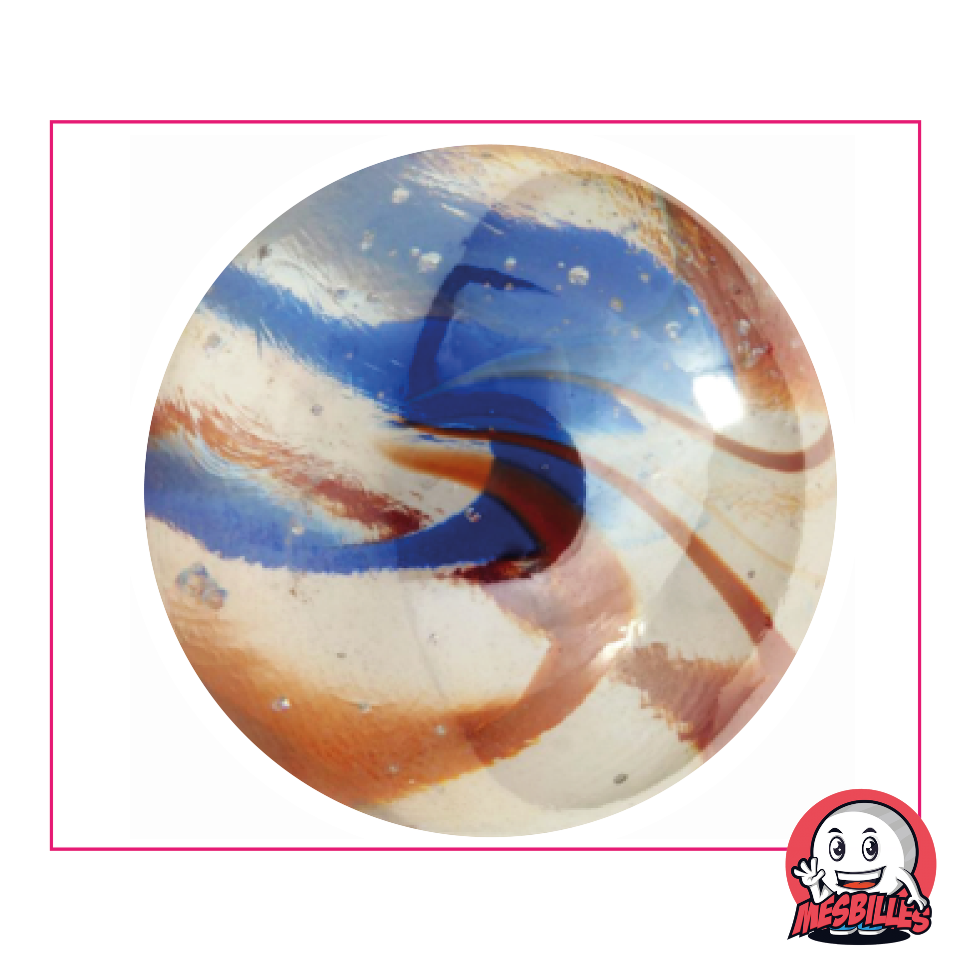 50 mm crystal coloured Marbles, red and blue stripes, very large marbles