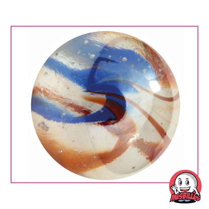50 mm crystal coloured Marbles, red and blue stripes, very large marbles