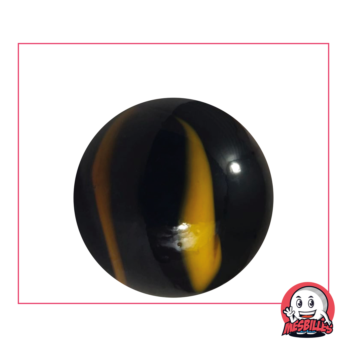 35 mm black Marble with Yellow decoration, a mysterious and luminous marble for games of marbles.