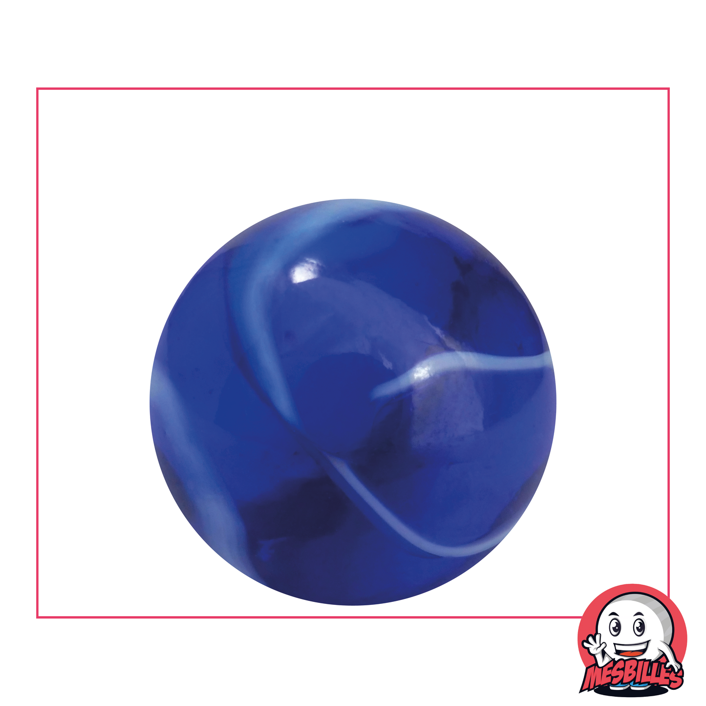 Marble Spot 35 mm - Translucent Blue glass with White stripes - My-Glassmarbles