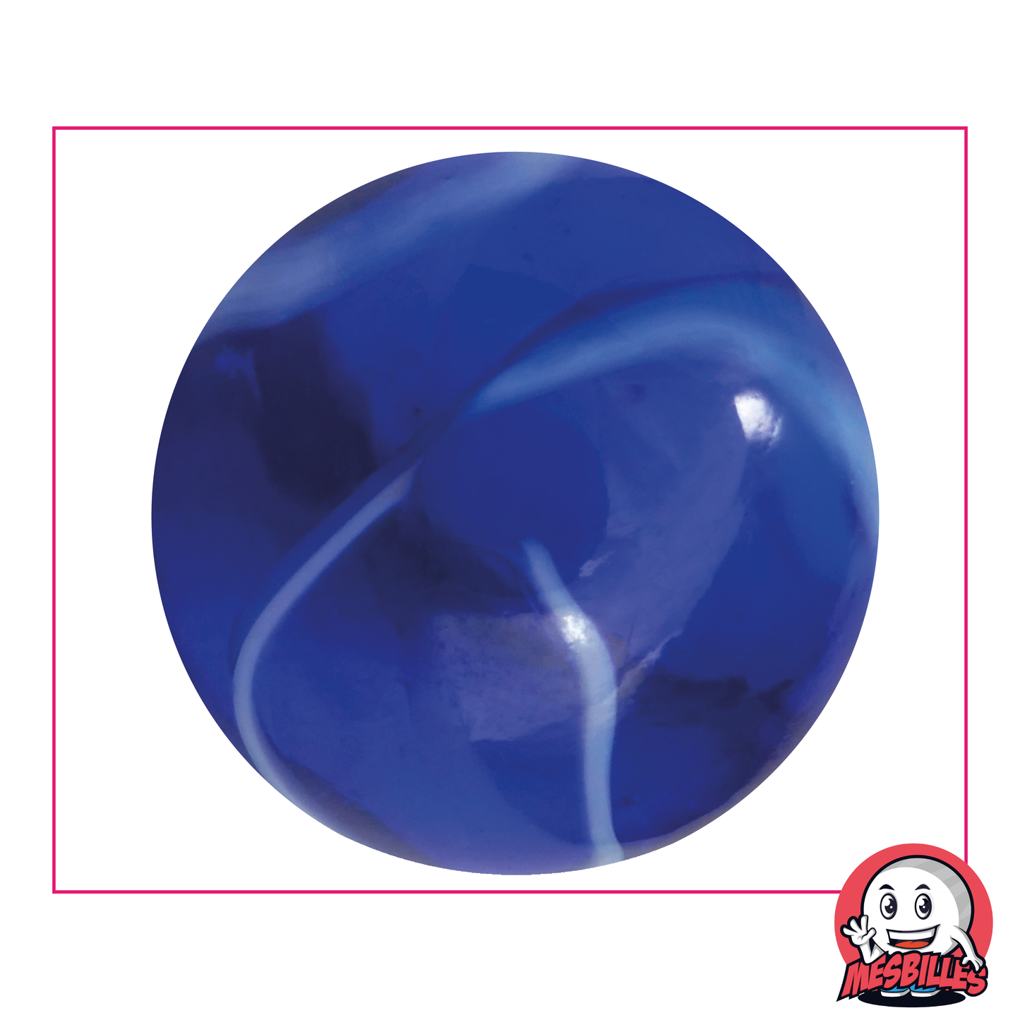 Marble Spot 50 mm - Blue Translucent glass with white stripes - My-Glassmarbles