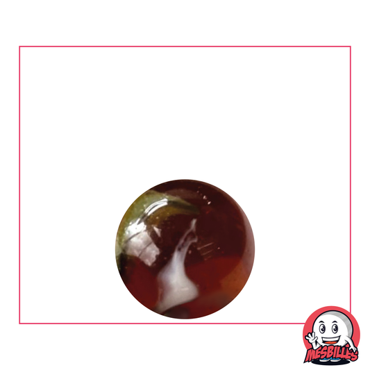 16 mm Marble Stegosaurus - Dark Amber Translucent Glass with Green and White stripes - My-Glassmarbles