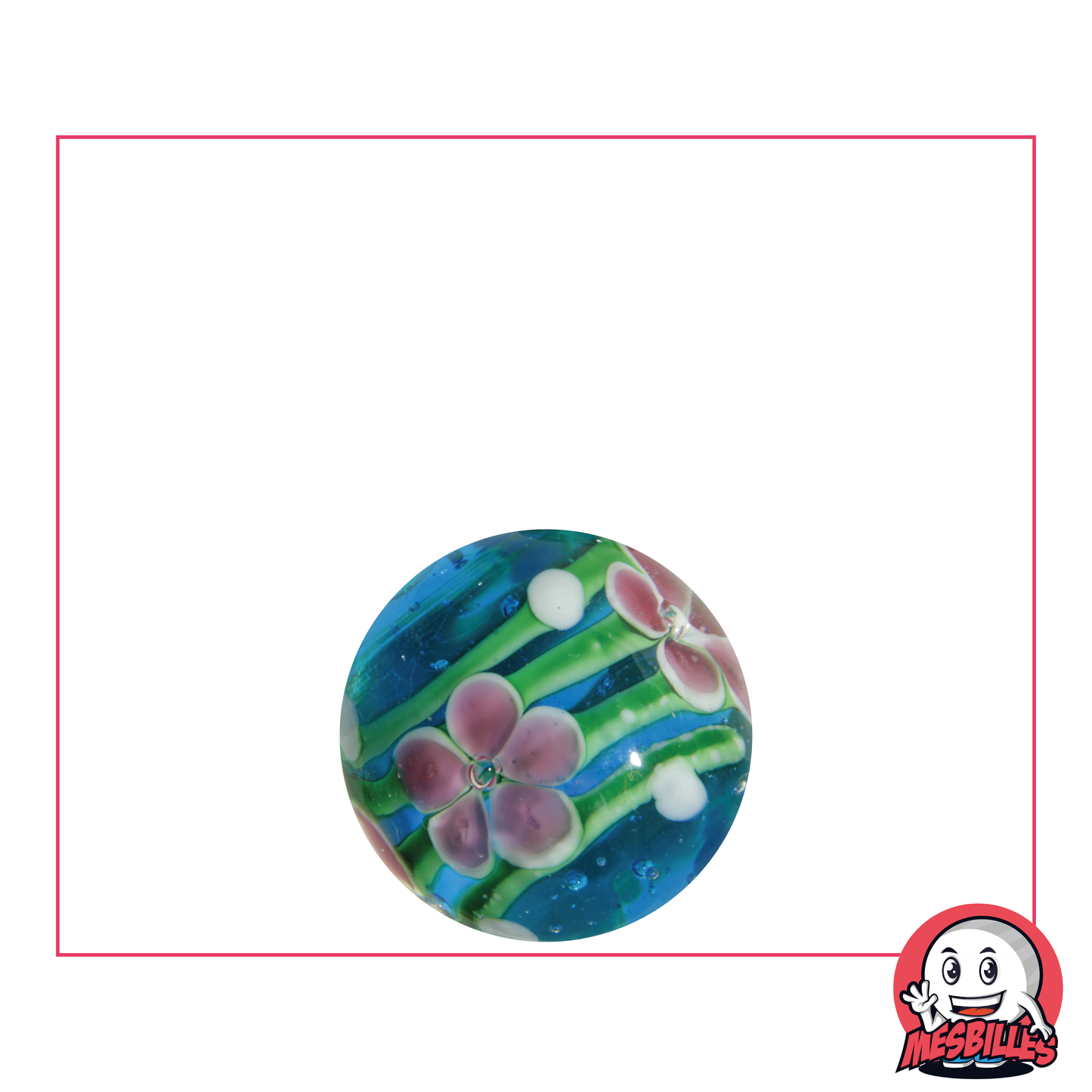 1 Blue Flower Stem Art Marble 16 mm