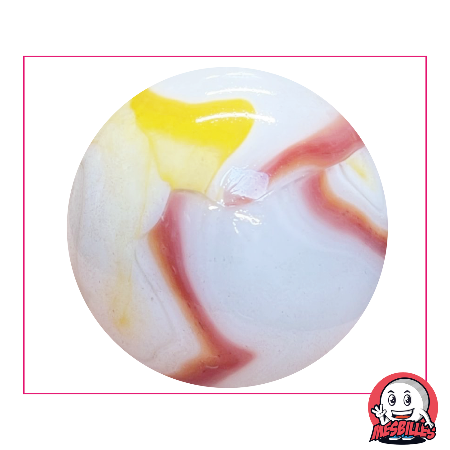 Marble Tiger Red 50 mm - White Opaque Glass with Orange and Red stripes - My-Glassmarbles