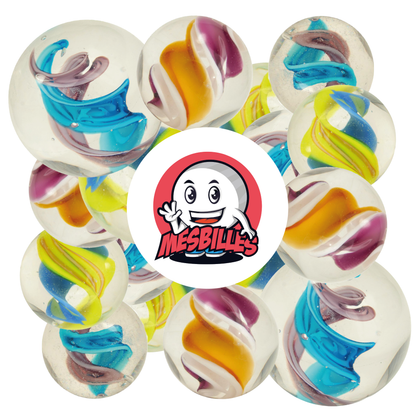 MesBilles d'Art Tornado Jaune, bille de 16 mm, Billes Jaune Torsadée bleue, bille Ludique à collectionner.