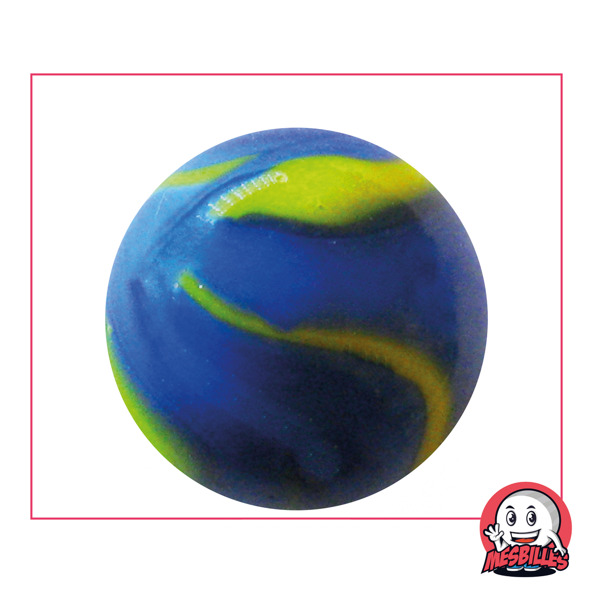 Porcelain Marble Van Gogh 42 mm with trace of Yellow paint on opaque blue background, very large marble