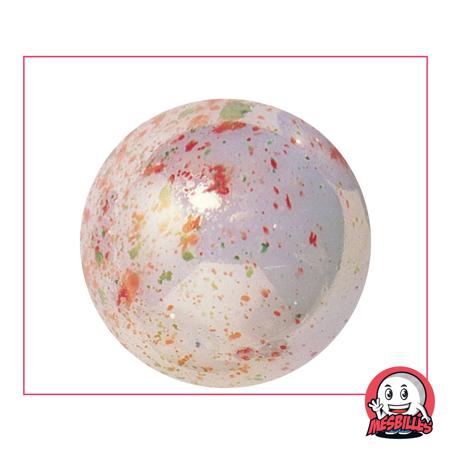 Red 42 mm Wolfgang marble, shiny white background with red spots, very large marble