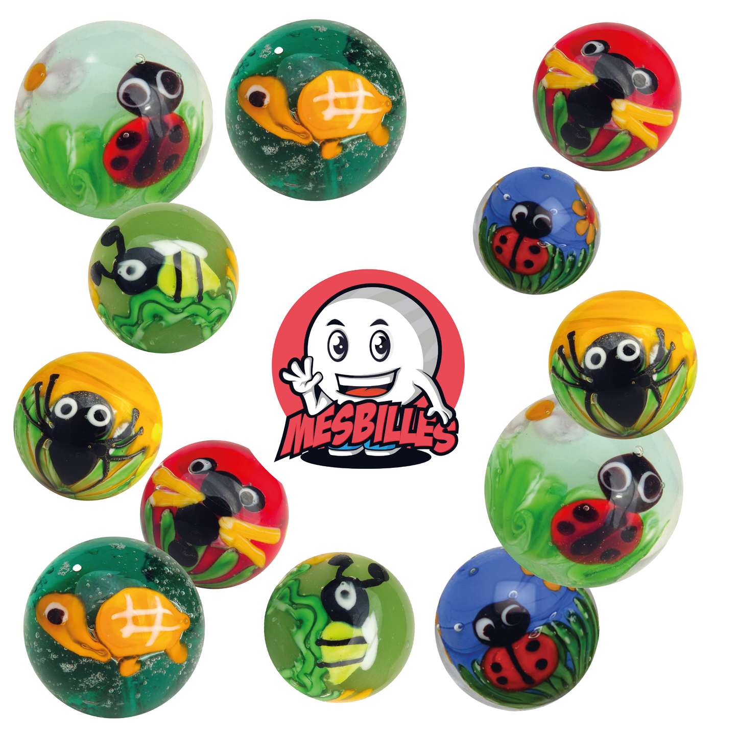 1 Green Ladybug Art Marble 16 mm