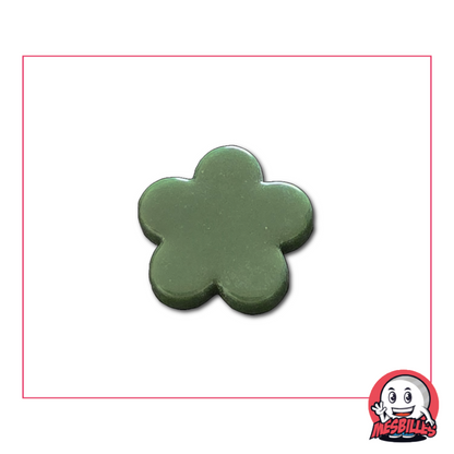 Extra-flat green pearl marble flower - isolated front view on neutral background