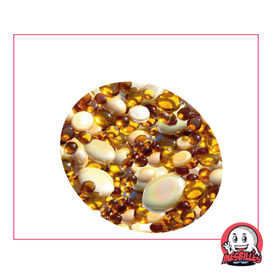 Flat Marbles, amber and beige blend, 30mm, 18mm, 12mm, transparent and opaque