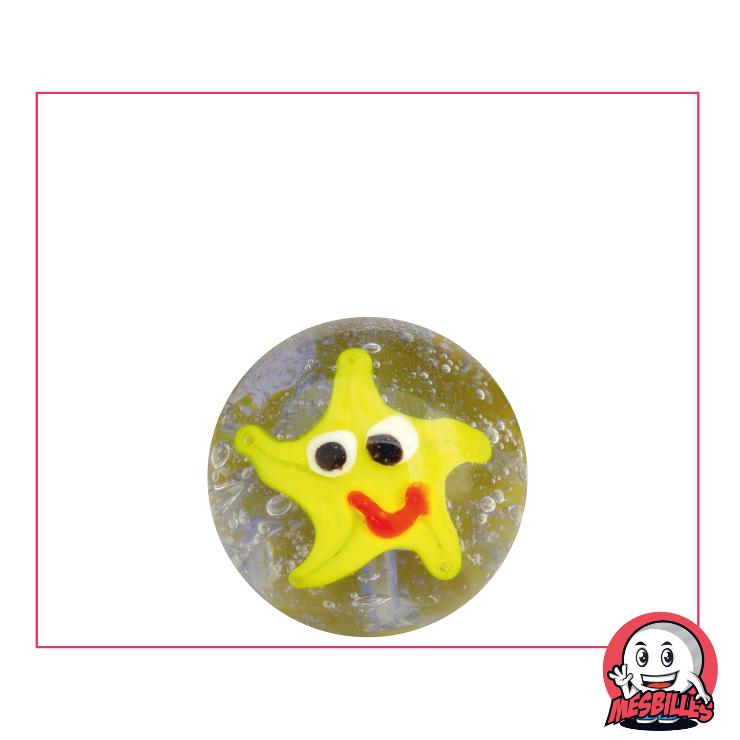 22mm Starfish marble in translucent glass with smiling starfish design